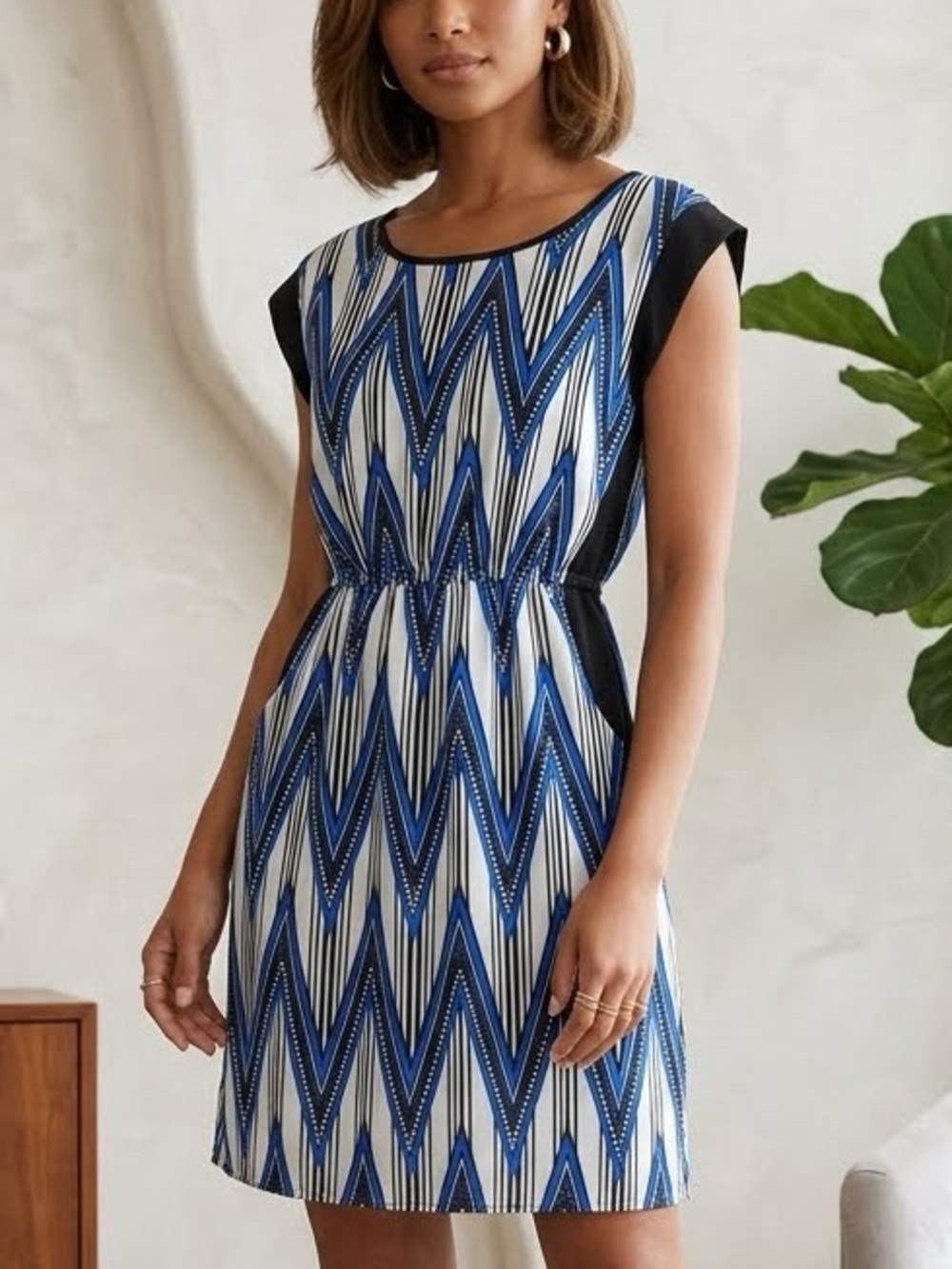 Soprano Electric Multi Chevron Scoop Neck Dress